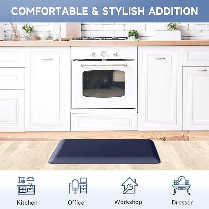 4/5 Inch Thick Kitchen Mats for Floor, StepRite Kitchen Rug for Standing Desk, Non-Slip, Thicker, Stain Resistant, Waterproof, Comfort Anti Fatigue Floor Mat for Home, Kitchen, Office - Blue,32*20''