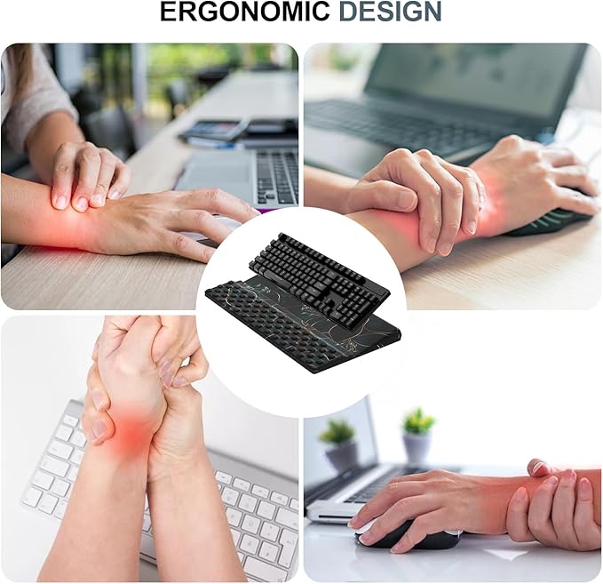 Computer Keyboard Stand with Wrist Rest,Comfy Ergonomic Tilted Keyboard Holder,Keyboard Tray Support for Office Home (Green Flowers)