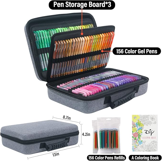 Gel Pens for Adult Coloring Book, 312 Pack Artist Colored Pens with 40% More Ink, Glitter Gel Pens with Case and Coloring Book, Perfect Art Supplies for Adults Kids for Coloring