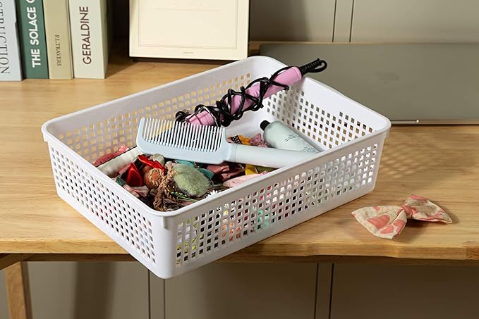 A4 Size Plastic Paper Storage Trays,Desktop File Organizer Baskets,6-Packs (White)