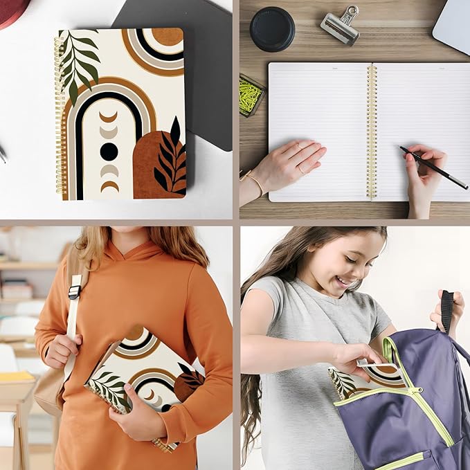 Cute Spiral Notebook journal A4 Aesthetic Pretty Design for Women Girls Kawaii with Pocket, 8.5 x 11 inch, Lined, Moon Boho