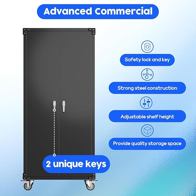 Aobabo Black Metal Garage Cabinet with Pegboard,72In Lockable Storage Cabinets with 2 Doors&4 Adjustable Shelves, Steel Cabinets for Garage&Home Storage,Easy-Assembly