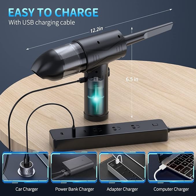 Electric Air Duster & Vacuum Cleaner 2-in-1, 110000RPM Keyboard Cleaner for PC, No Canned Air - Compressed Air Duster, Blower, Turbo Fan, Battery Powered, Refillable, PC Cleaning Kit