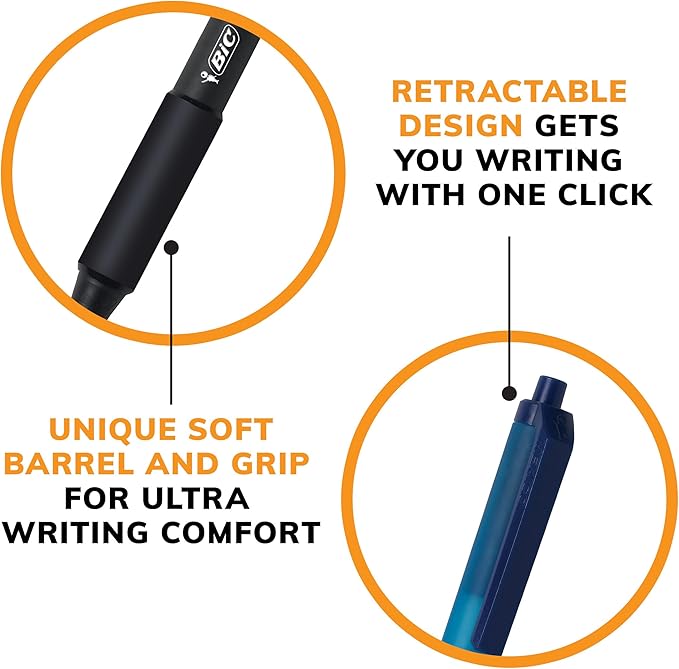 BIC Soft Feel Ballpoint Pen with 1.0 mm Medium Point and Retractable Design, 6-Count in Black Ink