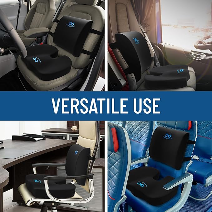 Everlasting Comfort Doctor Recommended Memory Foam Seat Cushion for Office Chairs & Car Seat - Ergonomic Office Desk Accessories for Tailbone Pain Relief, Sciatica & Back Support