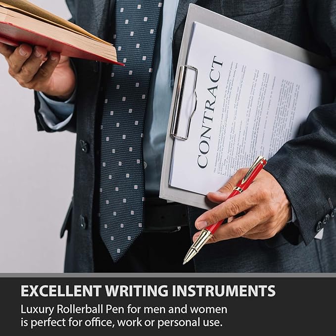 cheericome Luxury Rollerball Pen - Professional Pen, Executive Pen, Journal Pen, Perfect for Silky Smooth Writing, with Gift Box, Nice Pen for Men and Women, 2 Extra Premium Black Refills - Red