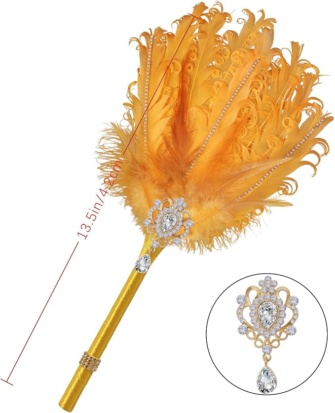 CROWN GUIDE Luxury Feather Quill Pen with Shiny Rhinestones & Curled Goose Feathers- Wedding Guest Book Pen, Great Gatsby/HP Party Supplies, Bridal Shower Gift with Rose Gold Heart Charm (13.8",Blue)