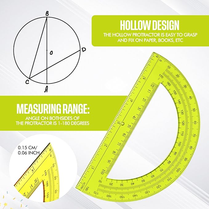 EBOOT Student Geometry Math Set, Drawing Compass and 6 Inch Swing Arm Protractor 180 Degree Math Protractor(Yellow)