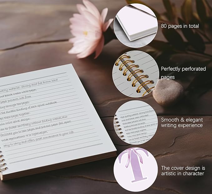 foedor Coquette Trendy Preppy Purple Bow Spiral Notebook,Initial T Journal Personalized Teen Girl Gifts,Monogrammed Gifts for Women Teen Girl,College Ruled Hardcover Spiral Notebook(purple)