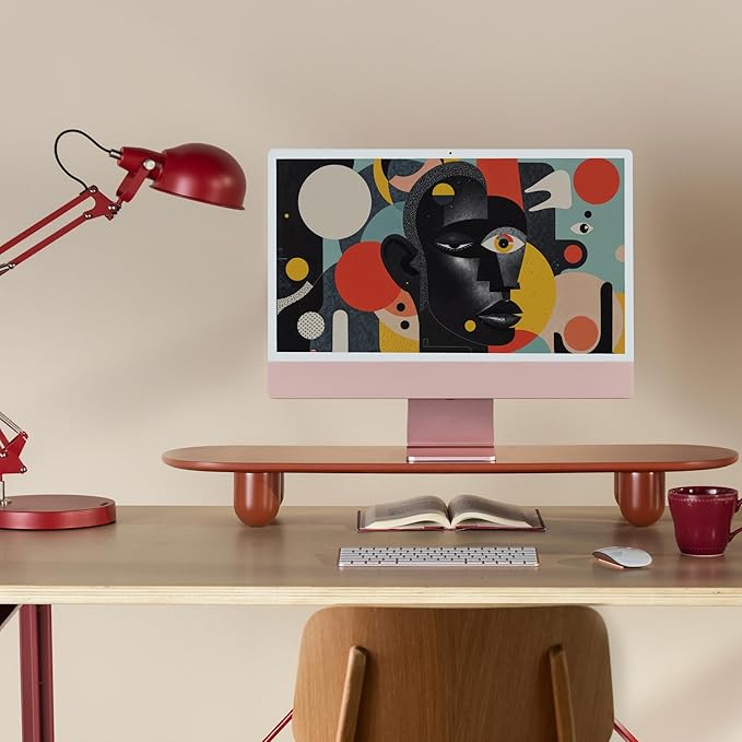 Fenge Monitor Stand Riser, 34 Inch Dual Monitor Riser for Large Monitors, Desk Organizer with Wooden Shelf & Solid Wood Legs, Computer Stand for Laptop, TV, PC, Printer, Red