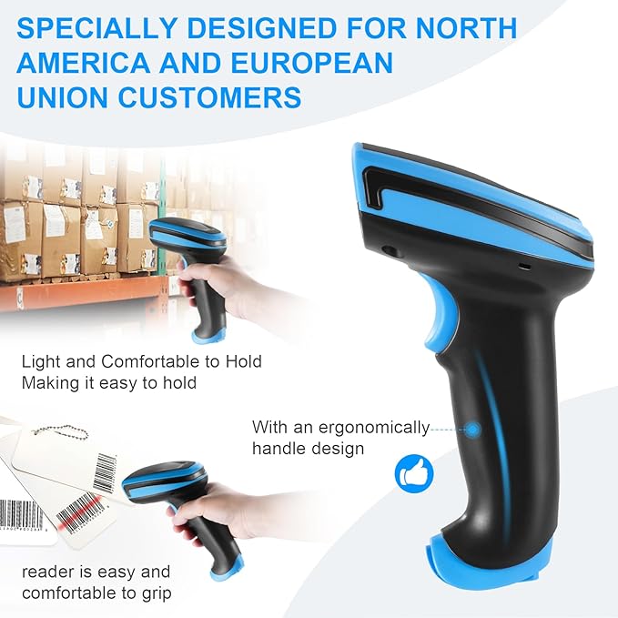 Barcode Scanner Wireless, 1D Laser Barcode Reader with Stand 2.4G Wireless & USB Wired Connection 2 in 1 Plug and Play Handheld Bar Code Scaners