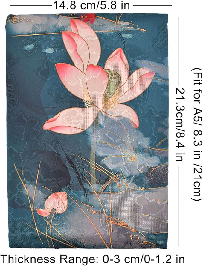 BLBMH A5 Book Covers for Paperbacks Book Cover Fit for 5.5x8.3 inch Adjustable Book Sleeve Cover for A5 Diary Books Fabric Softcover Protector for Notebook - Lotus A