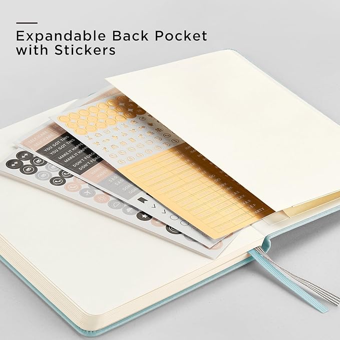 &And Per Se Dotted Journal Notebook, A5 Hardcover Leather Bullet Dotted Journal, 160 Pages 100 gsm Thick Dotted Paper,3 Sheets of Stickers Included - 5.7'' x 8'' (Light lavender)