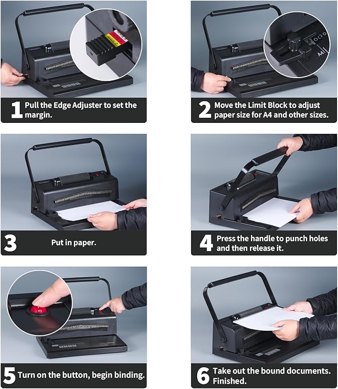 Binditek Spiral Binding Machine for Letter Size/A4/A5, Manual Round Hole Punch, Disengaging Pins, Adjustable Side Margin, with 100 pcs 5/16" Binding Coils, Pliers, PVC Covers & Power Adapter