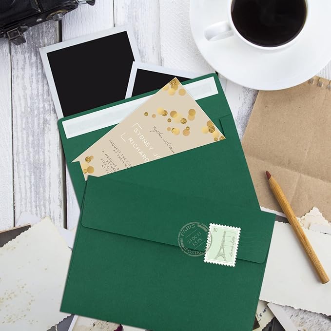 70 Pack A2 Dark Green Envelopes - Self Seal for Photos, Invitations, Greeting Cards & 4.5x5.5 Cards