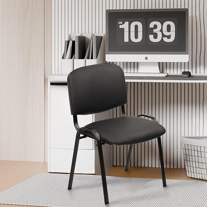 CLATINA Stacking Waiting Room Chairs, PU Leather Armless Office Guest Chair with Metal Frames, Stackable Conference Room Chairs No Wheels for Reception Lobby Side Meeting Training School, Black