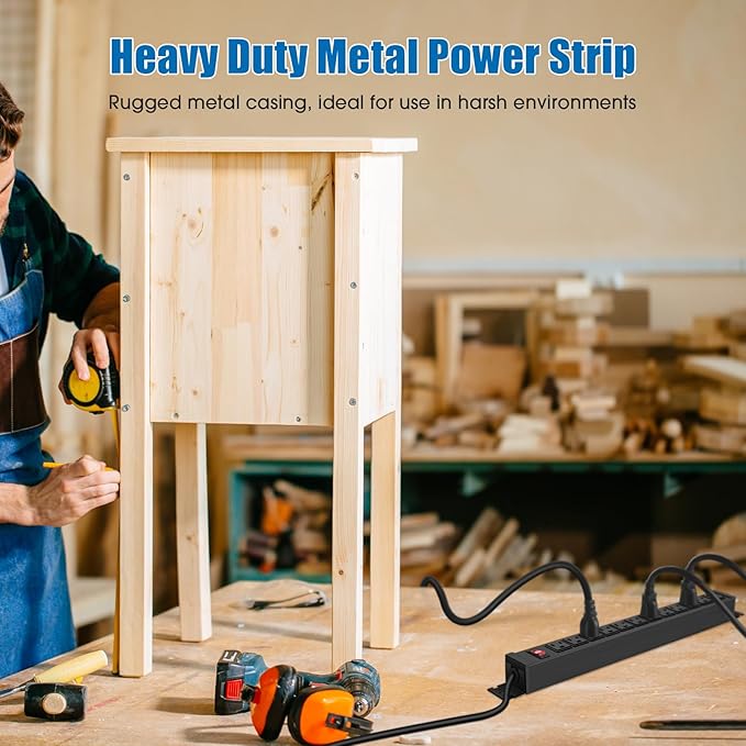 HHSOET Rotating Mountable Power Strip, 12 Outlet Wall Mount Surge Protector, Metal Heavy Duty and Versatile Outlet Strip, Stylish Appearance, Sturdy and Durable, 10ft Power Cord.(Black)