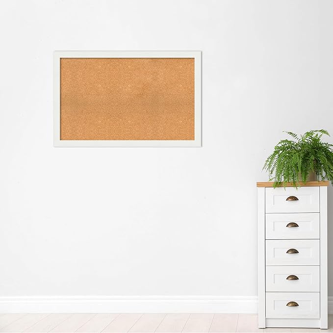 Amanti Art Natural Cork Board for Wall, 29x45 Vision Board with White Frame, Oversize Corkboard Office Decor for Home Organization, Casual Corkboard Pinboard to Display Items for Home Organization in