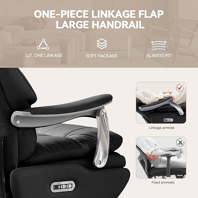 Dual Motor Electric Executive Office Chair with Foot Rest, Comfy Reclining Office Chair with Massage, Big and Tall Heavy Duty Ergonomic Home Office Desk Chairs,Sustainable Leather 400lbs, Black