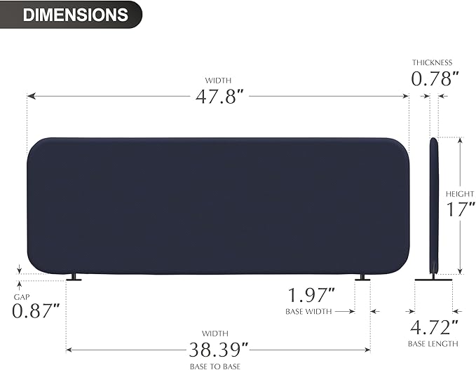 DECOLAB Desk Divider, Portable Desk Privacy Panel Shield for Office, Student, Classroom, Freestanding, Scratch Resistance, 48"x18", Cobalt