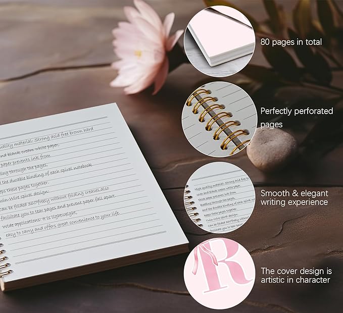 Coquette Trendy Preppy Pink Bow Spiral Notebook,Initial R Journal Personalized Teen Girl Gifts,Monogrammed Gifts for Women Teen Girl,College Ruled Hardcover Spiral Notebook 5.5 x 8.3