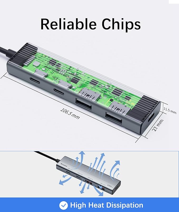 Aceele USB C Hub 10Gbps, USB 3.2 Gen 2 HUB with 2 USB-C 3.2 and 2 USB-A 3.2 Port, 100W PD Charging, 3.3FT Cable Type C Splitter for MacBook Pro/Air, iPad Pro and More(Not Support Extend Monitor)