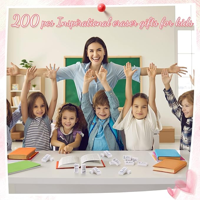 Fuutreo 200 Pcs Welcome Back to School Gifts for Students Inspirational Pencil Erasers Bulk You are Awesome White Cute Fun Erasers First Day of School Gifts Classroom Prizes from Teachers