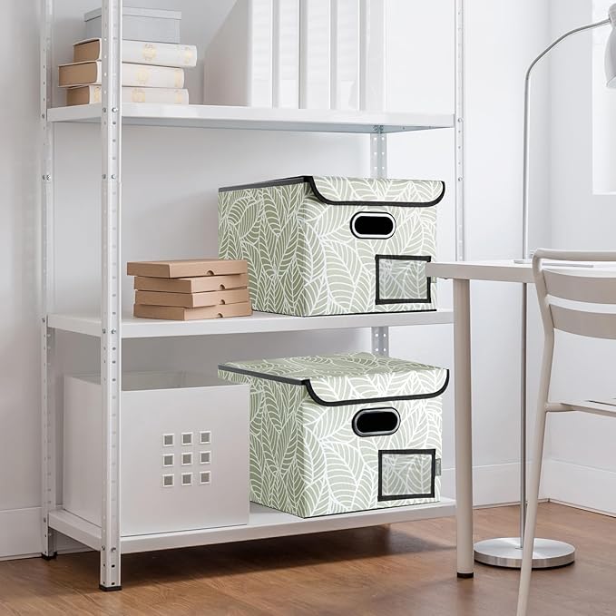 BALEINE File Organizer Box with Lid, Collapsible File Folder Organizer with Plastic Slide, Hanging File Folder Box for Office Document Storage (1 Pack, Antique Foliage)