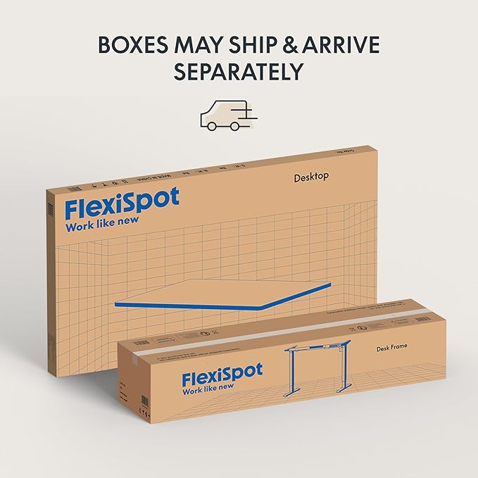 FLEXISPOT EN2 Whole-Piece Standing Desk with Clamp Power Strip, 48 x 30 Electric Stand Up Height Adjustable Desk with Cable Management (White Frame + 48" Gray Wood Grain, 2 Packages)