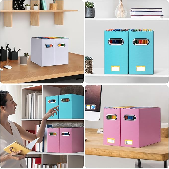 BALEINE File Organizer Box, Cardboard File Folder Organizer with Handle for Letter Size, Portable Collapsible Hanging Filing Box for Home Office Document Storage (2 Pack, Blue)