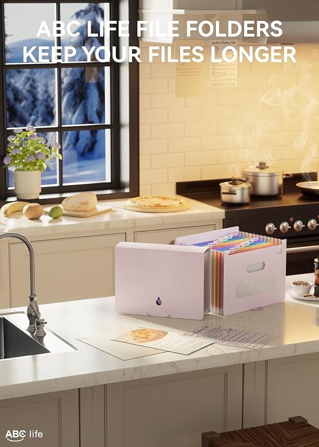 ABC life 12-Pocket Expandable Accordion File Organizer for Monthly Bills & Receipts - Portable A4/Letter Size Document Holder with Colored Tabs - Ideal for Home, Office & Travel folder- Pinkish Purple