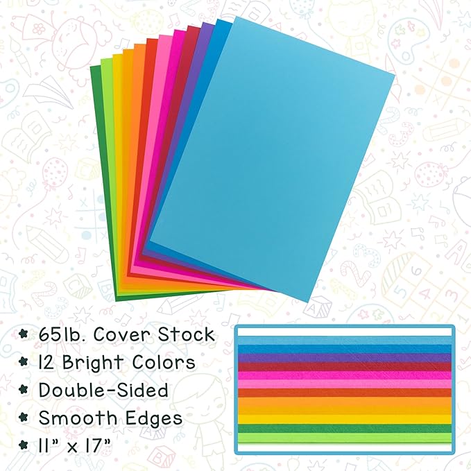 Hygloss Pink Bright Colored Cardstock - 11x17-Inch, 50 Sheets, 65 lb/ 176 gsm, Fade-Resistant, Acid-Free Color Card Stock Paper