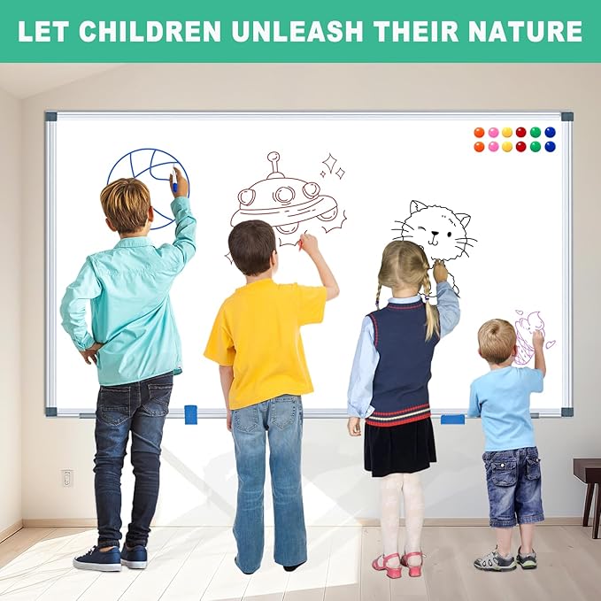 H-Qprobd Whiteboard Dry Erase White Board for Wall 72x40 (2pcs) Magnetic Boards for Office Classroom & Home, Large Wall Whiteboard Including 6 Markers, 20 Magnets, 2 Erasers