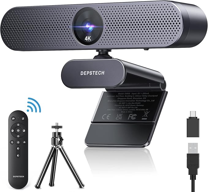 DEPSTECH Webcam 4K, Zoomable Webcam with Microphone and Remote, Equipped with Sony Sensor, 3X Digital Zoom, Noise-Canceling Mics, Auto-Focus Computer Camera for PC/Mac/Laptop/Zoom/Teams/OBS/Google