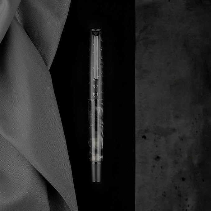 Hongdian N7 Gray Resin Piston Fountain Pen, Iridium Extra Fine Nib Classic Pen Rabbot on Cap Top, Smooth Writing Pen with Metal Box