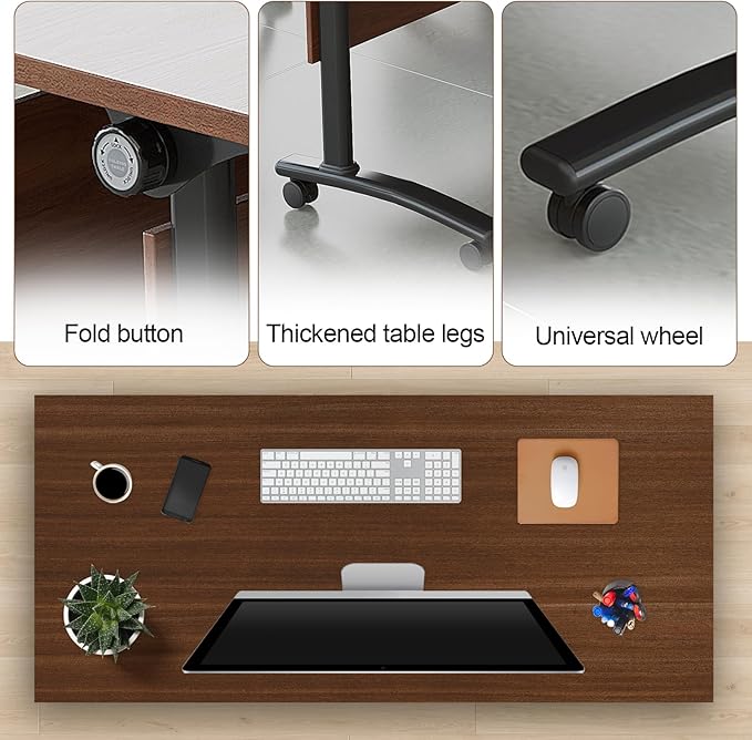 Folding Conference Table, Modern Large Conference Room Tables with Flip-Top Design, Foldable Conference Table Meeting Table with Wheels, Mobile Seminar Training Tables for Office Classroom (4, Walnut)