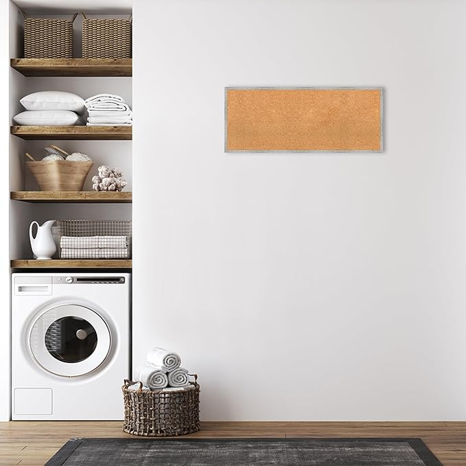 Amanti Art Natural Cork Board for Wall, 17x41 Vision Board with White Frame, Large Corkboard Office Decor for Home Organization, Cottage Corkboard Pinboard to Display Items for Home Organization in