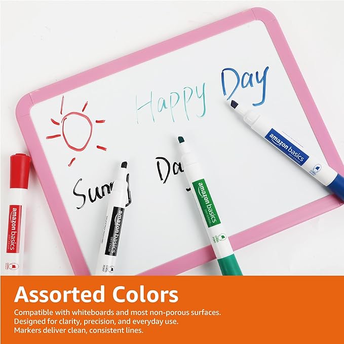 Amazon Basics Low-Odor Chisel Tip Dry Erase Whiteboard Marker, Pack of 4, Black, Red, Green, Blue