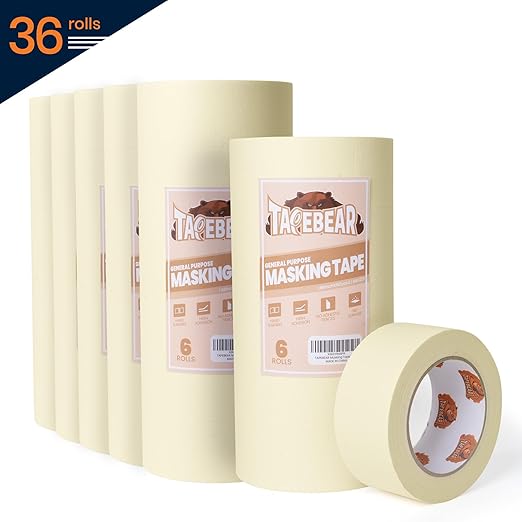 General Purpose Masking Tape Beige White 1.88 Inches x 60 Yards, Bulk Painters Tape for Painting, Labeling, DIY Arts Crafts, Home Office School Projects, 36 Rolls