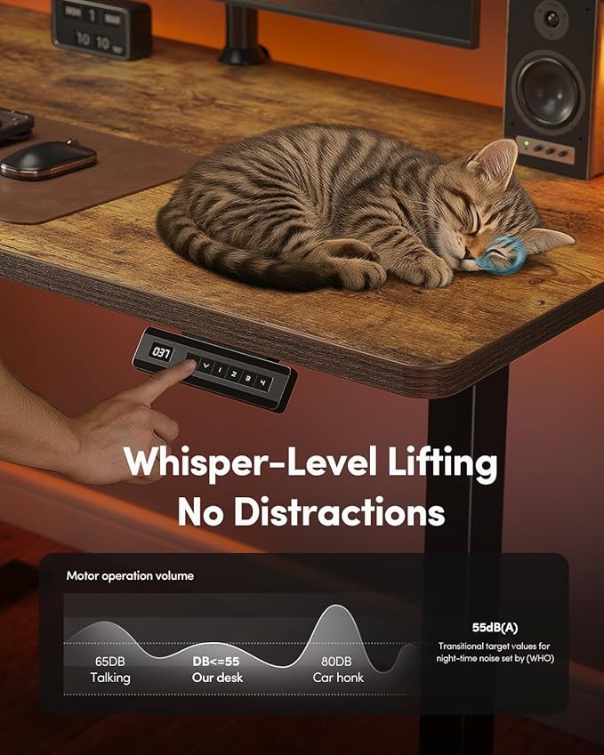 FEZIBO One-Piece Standing Desk Adjustable Height Stand up Home Office Desk, 32x24 Inch Electric Standing Computer Desk, with 4 Memory Presets, Fixable casters, Rustic Brown