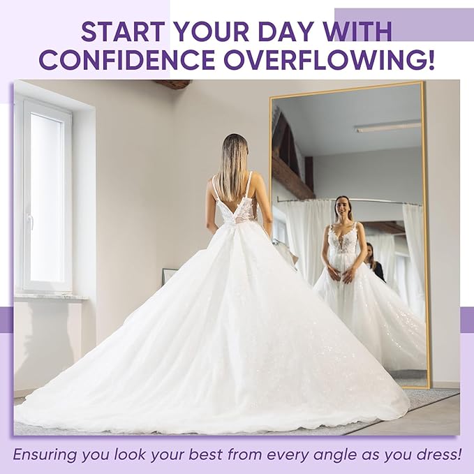 Full Length Mirror, 86"x46" Oversized Floor Mirror Freestanding, Full Body Mirror Floor Standing Mirrors with Stand, Hanging Mounted Mirrors for Bedroom Living Room, Gold, Rect Style