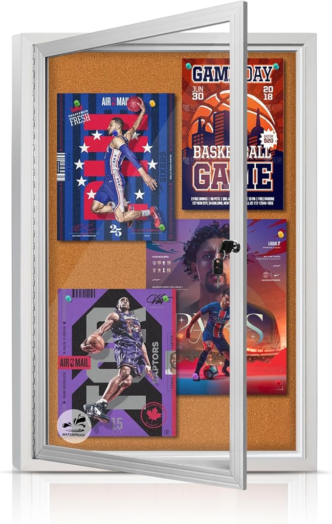 36x24 Inch Lockable Outdoor Enclosed Bulletin Board, Weatherproof Cork Noticeboard with Locking Door, Tamperproof Wall-Mounted Aluminum Frame Notice Poster Memo Board
