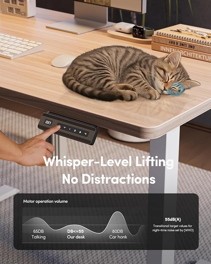 FEZIBO One-Piece Standing Desk Adjustable Height Stand up Home Office Desk, 32x24 Inch Electric Standing Computer Desk, with 4 Memory Presets, Fixable casters, Light Rustic