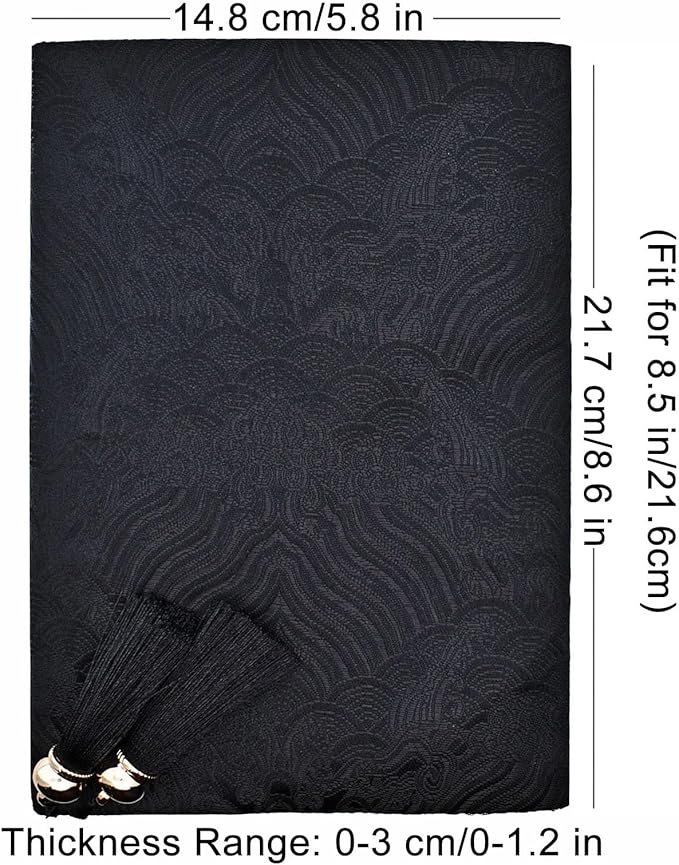 BLBMH 5.5x8.5 inch Book Covers with Bookmarks Adjustable Fabric Paperbacks Book Covers for Privacy Hardcover Softcover Novels Notebook Book Lovers Gifts - Chinese Black 8.5in