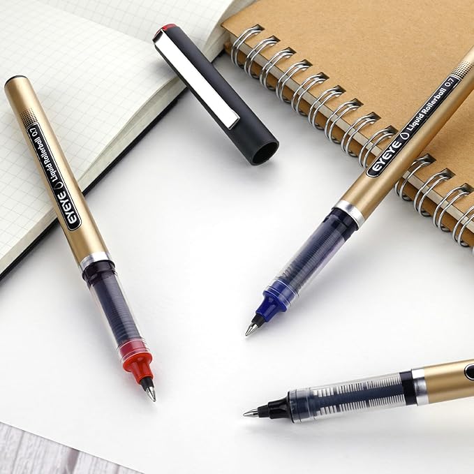 EYEYE Rollerball Pens 6 Black 6 Blue 0.7mm Medium Point, Quick Dry Liquid Ink Smooth Writing Pens for Journaling, Office, School, Note Taking Supplies