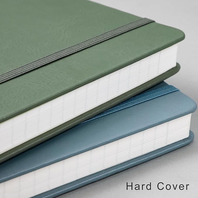 EMSHOI Hardcover Leather Lined Journal, 8.5" x 11" A4 College Ruled Notebook for Women & Men – 192 Pages, 100 GSM Thick Paper, Professional Work Journal with Sticky Notes, Gray-Blue