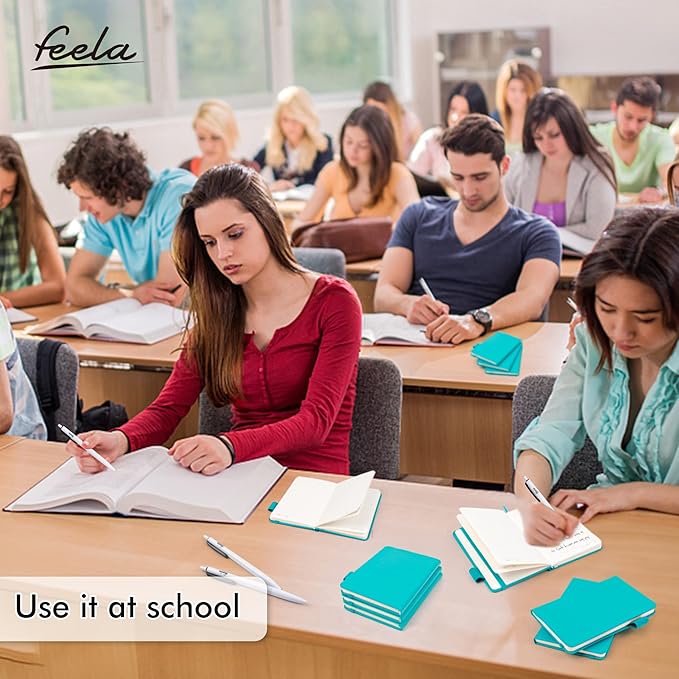 feela 15 Pack Pocket Small Notebooks Bulk, Mini Cute Notepads Hardcover College Ruled Lined Journals with Pen Holder for School Business Memos, with 15 Black Pens, 3.5”x 5.5”, A6, Emerald