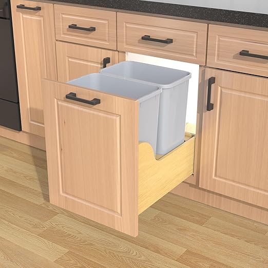Double 35 Quart Pullout Under Cabinet Trash Cans Solid Wood Bottom,for 18" W Cabinet Opening
