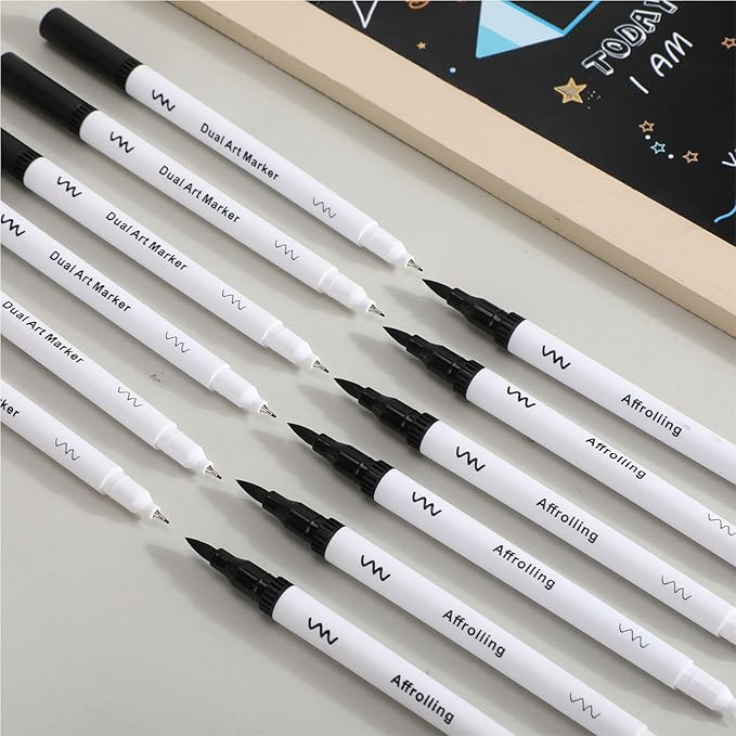 20 Pcs Black Drawing Pens Bulk Dual Brush Fineliners Pens Felt Tip Markers for Art Drawing Sketching