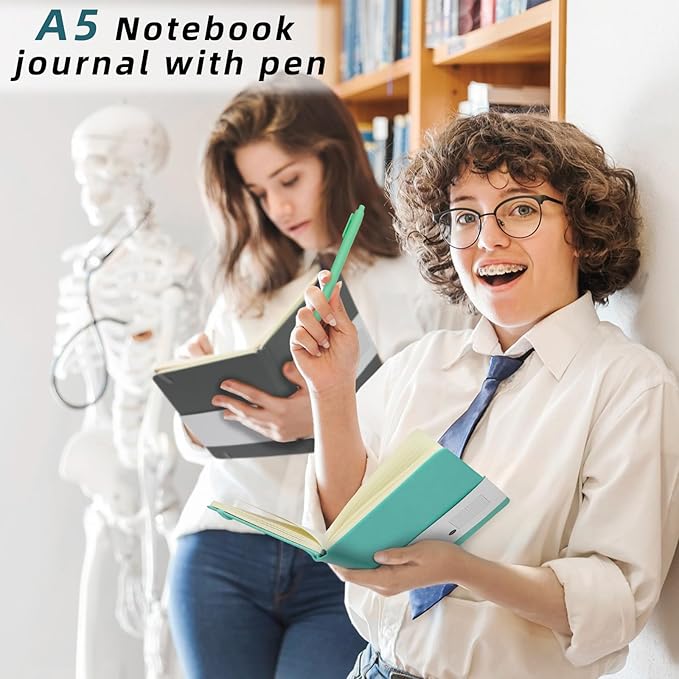 Coopay 6 Pack A5 Journal Notebook with 6 Pens Bulk Classic Ruled Hardcover Leather Journal Set with Pen Holder for Men Women Writing, Office, Home, School, College, Business, 8.3” x 5.5” (6 Colors)